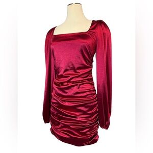 Gianni Bini Red Satin Ruched Mini Dress Balloon Sleeves Petite or Junior size 13